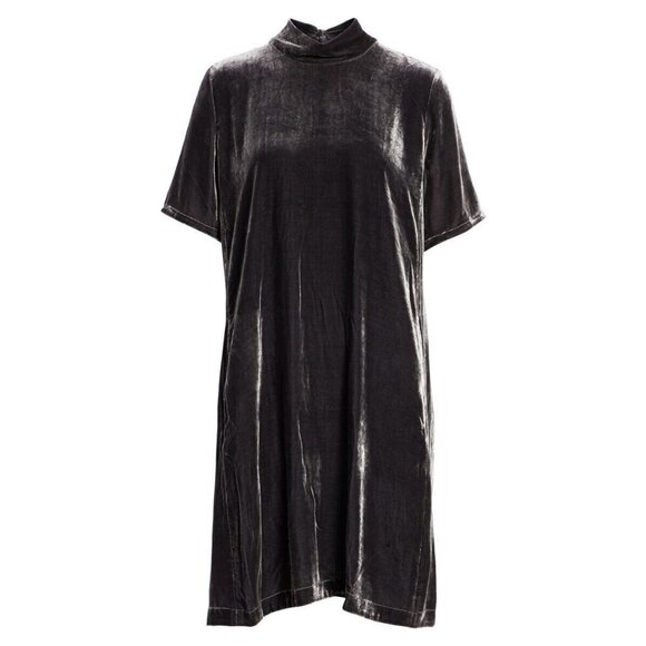 NWT Eileen Fisher Tie Back Mock Neck Shift in Charcoal Velvet Dress PS S Petite - Picture 1 of 5